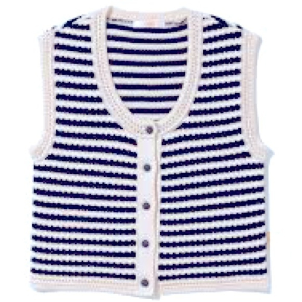Zara Boho Striped Knit Crochet Coastal Grandma Nautical Cropped Cottagecore Vest - Picture 3 of 11